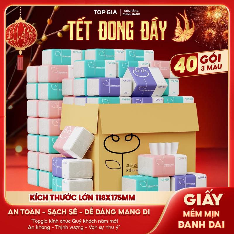   GIẤY LỤA  Thùng 40 gói giấy 3 màu TOPGIA chính hãng - Giấy rút để bàn 4 lớp mềm mịn - giấy ăn cao cấp Đạt Chuẩn Bộ Công Thương Top Gia Hà Nội F0100 