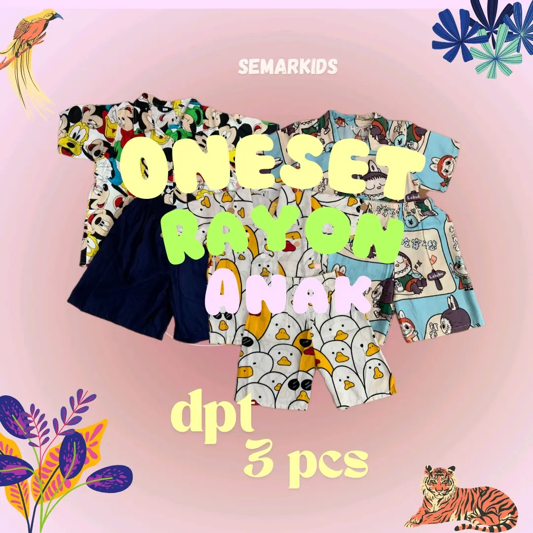 Setelan rayon Anak dpt 3 pcs || oneset rayon anak || Bahan Rayon Viscose || Distributor Oneset Anak Kekinian Motif