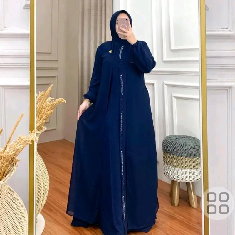 Gamis Set Hijab Terbaru Termurah | Gamis Viral Terlaris | Crinkle Kombinasi Ceruty | Gamis lebaran 2024 Muslim Cantik Syari Nyaman Panjang Wanita Formal Simple Dress Mewah 4
