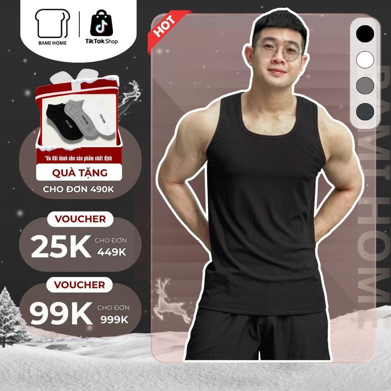 Áo tank top nam chất vải thun gân co giãn tốt áo ba lỗ nam tập gym thoáng khí thâmms hút mồ hôi thoải mái ATT05 BAMIHOME store