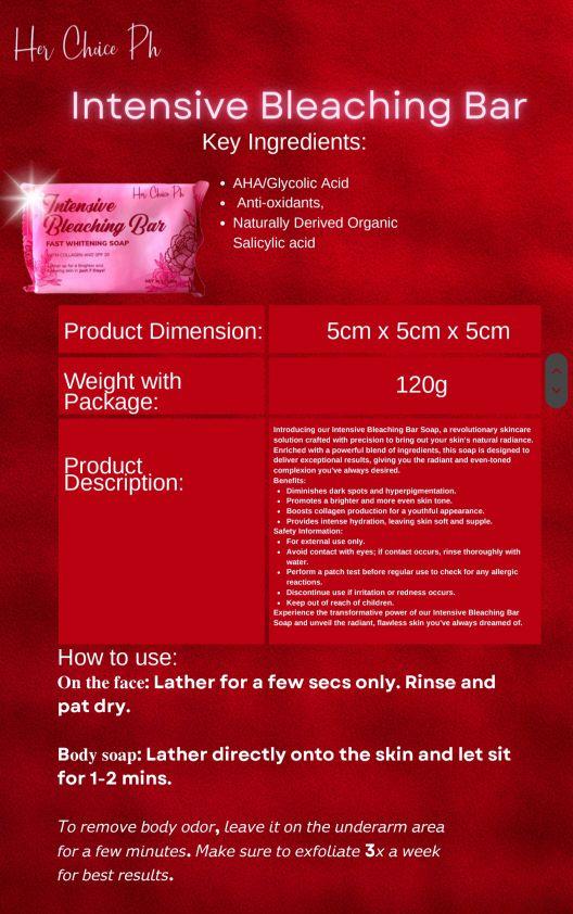 Product Introduction of INTENSIVE BLEACHING BAR BY HER CHOICE PH 120 GRAMS Soap Acne Peeling Brightening Arbutin Body Care 9