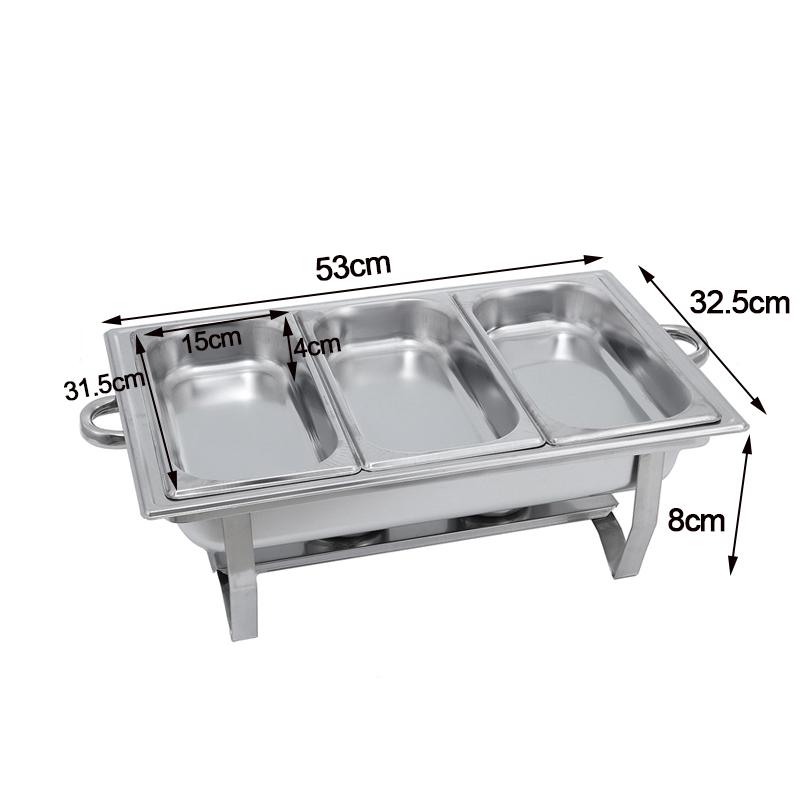 Product Introduction of 9L 3 Plates Foldable Stainless Steel Square Buffet Stove Dish Set Container Food Warmer Chafing Dish Full Buffet 21