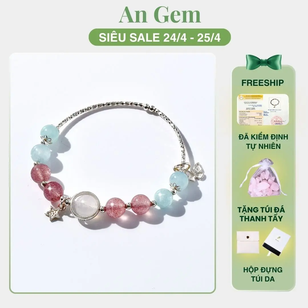 Vòng tay nữ bạc S925 mix đá tự nhiên kèm charm tinh tế An Gem, lắc tay nữ đá năng lượng bạc freesize phụ kiện đeo tay phong thuỷ quà tặng sinh nhật giáng sinh Noel Tết Valentine  [TẶNG TÚI ĐÁ NĂNG LƯỢNG]