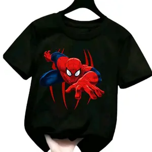 T-shirt anak laki-laki kaos anak cowok katun kaos anak laki-laki lengan pendek kaos oblong katun motif Spiderman simpel atasan anak fashion