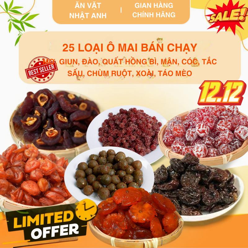    Ô Mai Tết 25 Loại Ô Mai Làm Từ Trái Cây Sạch Tự Nhiên  Mơ Giun Đào Quất hồng bì Mận Cóc Tắc Sấu Chùm ruột Xoài Nho Táo mèo  Ăn Vặt Vị Chua Cay Ngon Ngọt - Nhà Làm - Đảm Bảo VSATTP 