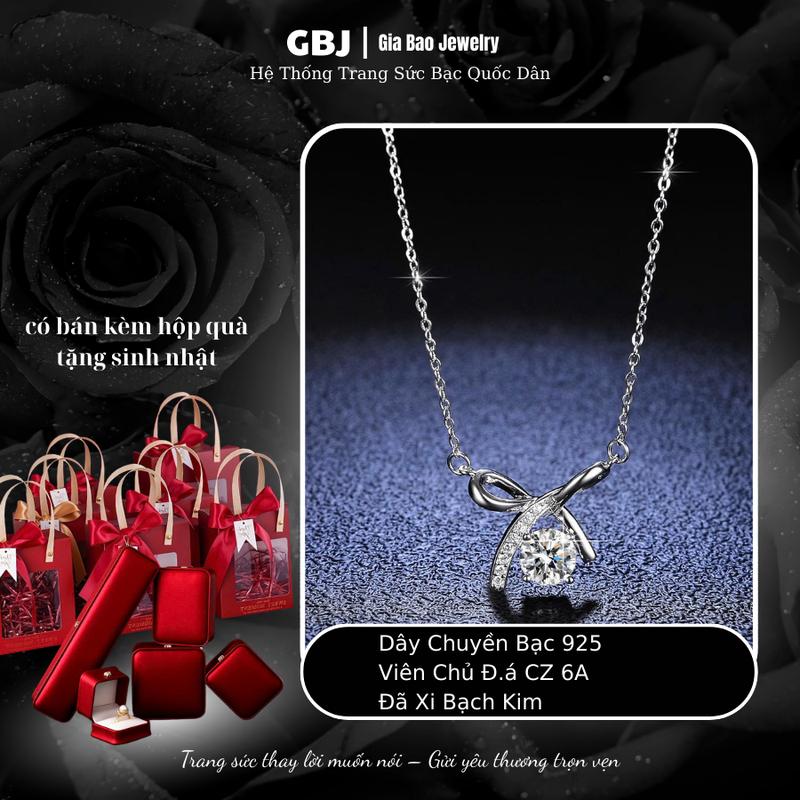  Dây Chuyền Mặt Liền Nơ Viên Chủ CZ 5Li  4T5  XI KIM Thiết Kế Xinh Xắn Phong Cách Unisex GBJ1063 