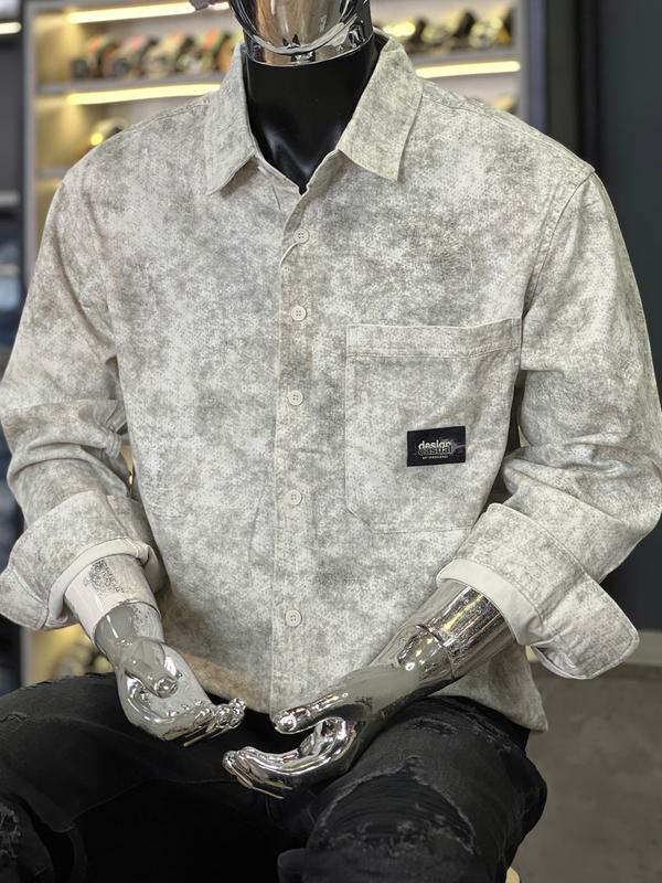 [2 Mẫu][3 Màu][Áo Sơ Mi Guangzhou 6250-8951](FORM RỘNG HÀN QUỐC) Áo Sơ Mi Nam Tay Dài Chữ Loang Màu Túi 2 Màu Xanh - Nâu & Áo Sơ Mi Mẫu 1 Túi Was Loang Bụi S3238 S3239 S3361 Mẫu Mới Chi Tiết Như Hình.