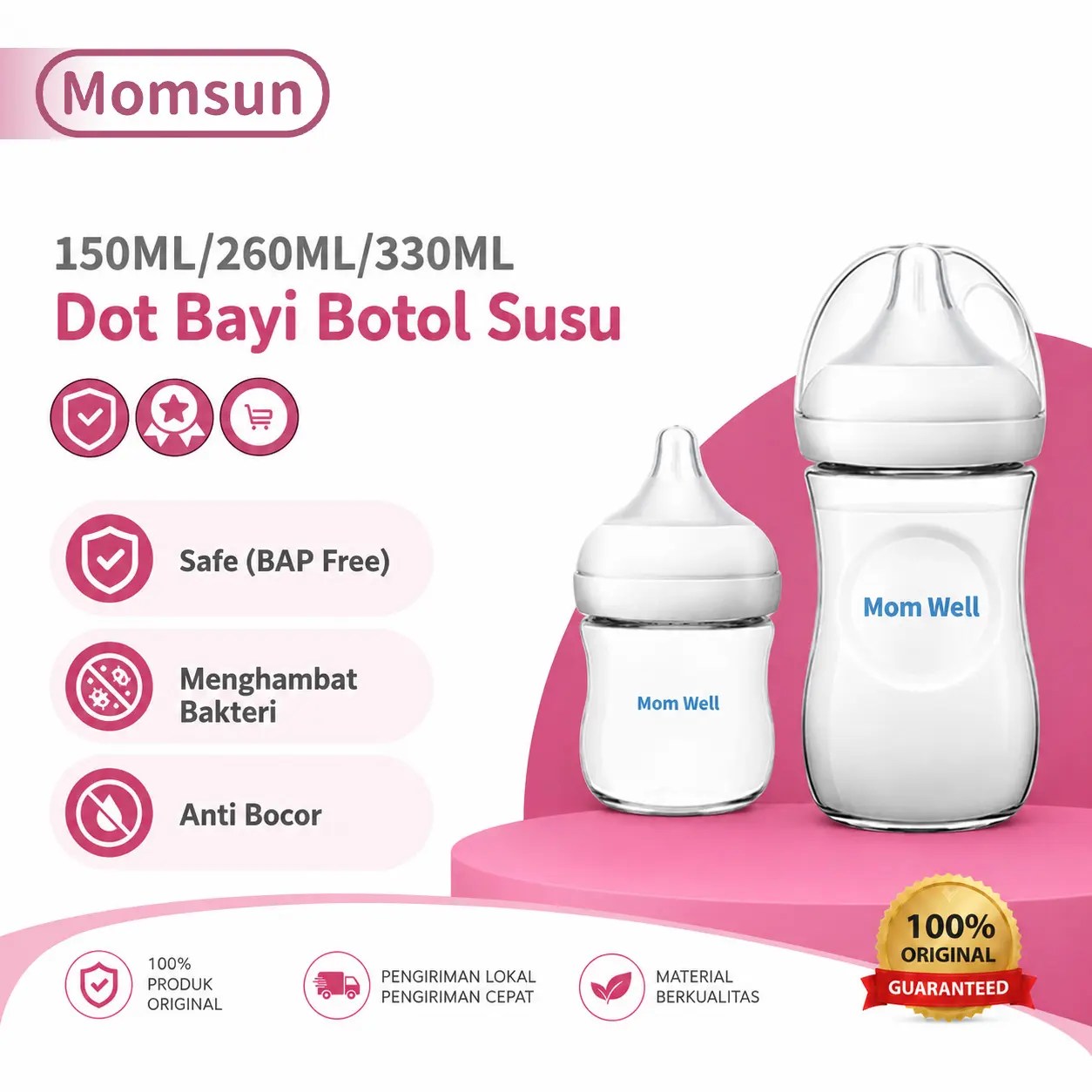 Momsun Botol Susu bayi BAP Free Anti Bocor Botol Minum Bayi 150ML/260ML/330ML Dot Bayi Botol Susu BP01