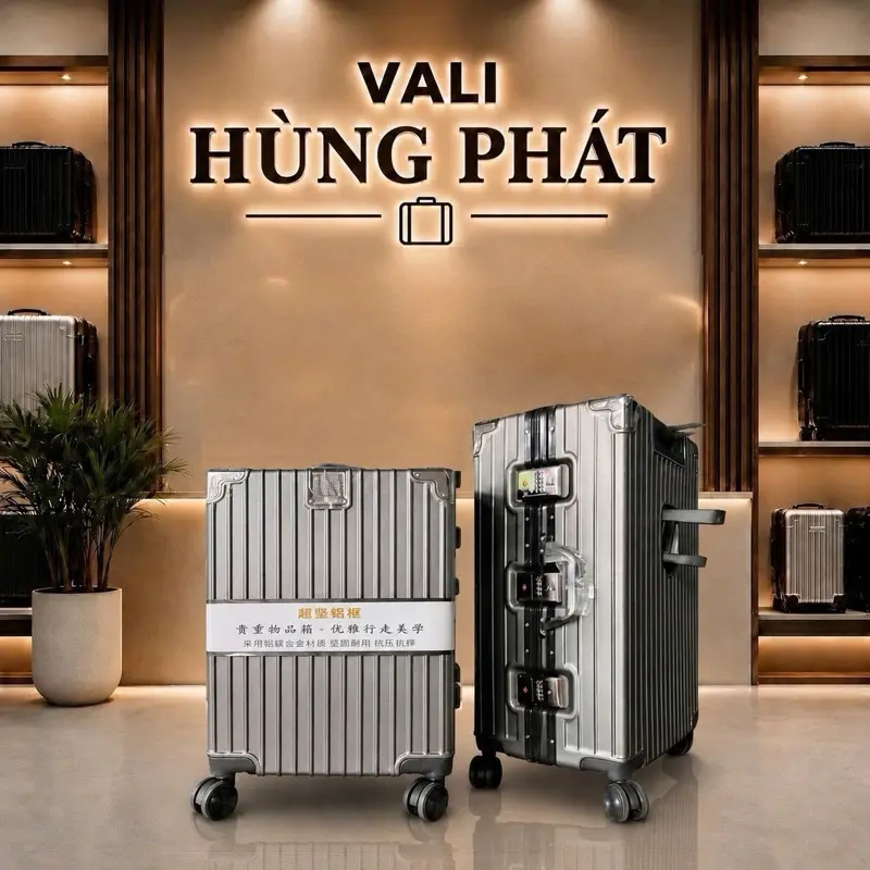 Vali Hùng Phát -Vali khung nhôm khóa sập bảo hành 5 năm(tặng túi đựng giày)