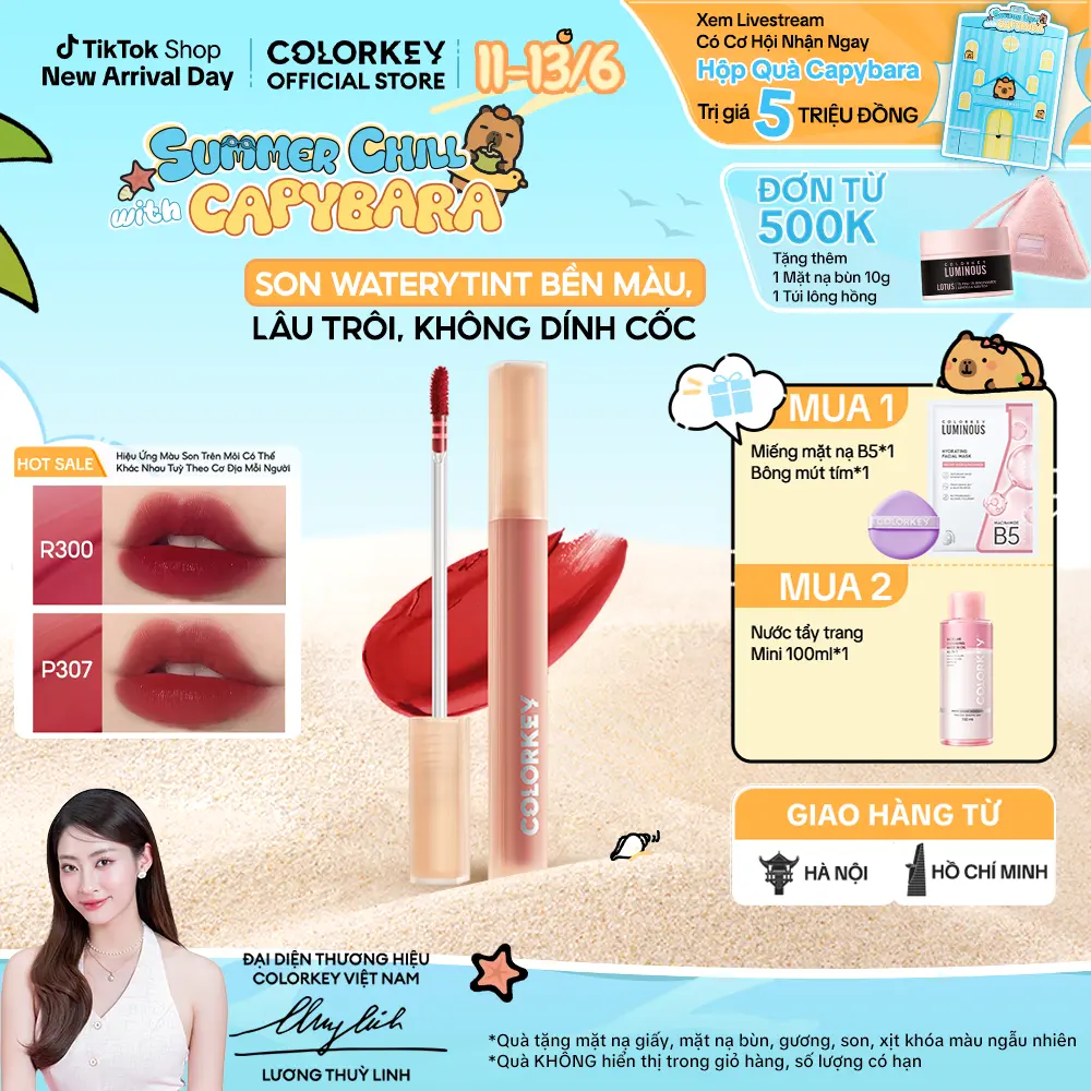 Son Colorkey Watery Tint Bền Màu Lâu Trôi, Không Dính Cốc, Siêu Mịn Môi 1.8G.