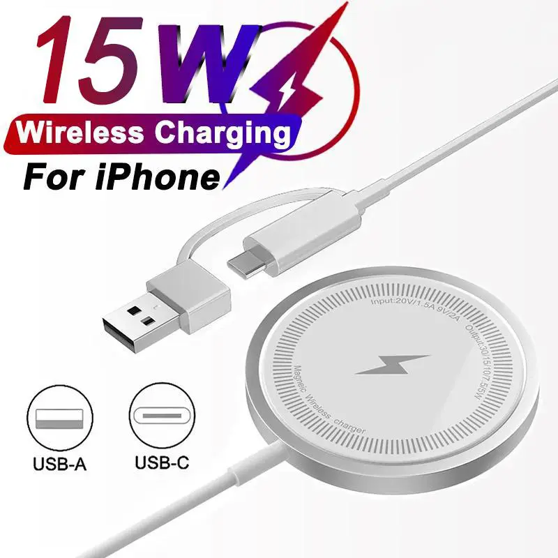 (For Apple) PD 15W Magsafe Wireless Charging For iPhone 15 14 13 12 11 Pro Max Magnetic Induction 3 in 1 USB Tpye-C Charger For Samsung S24 S23 Ultra For Xiaomi Fast Charge Phone Accessory