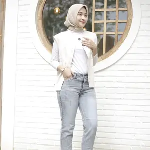 Celana Jeans Boyfriend Wanita Kekinian Denim Ripped Stretch Panjang Cewek Snow