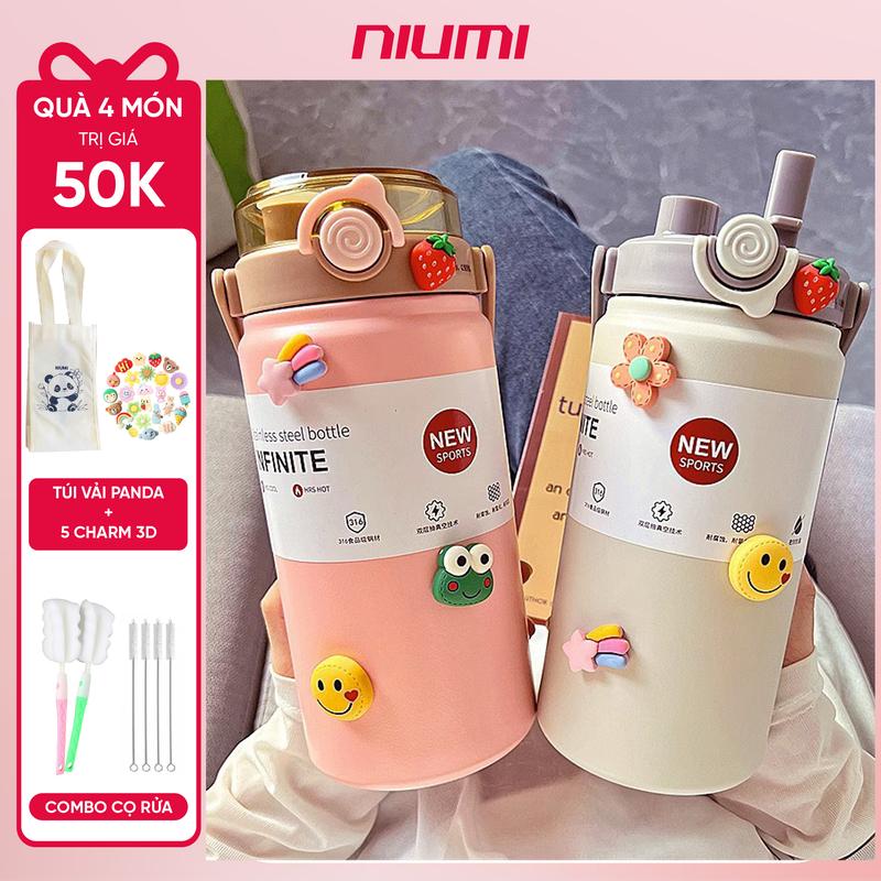 [Tặng túi vải Panda] Bình giữ nhiệt Boss NIUMI inox 316 dung tích 1200ml thiết kế đơn giản, màu sắc nhẹ nhàng, xinh xắn