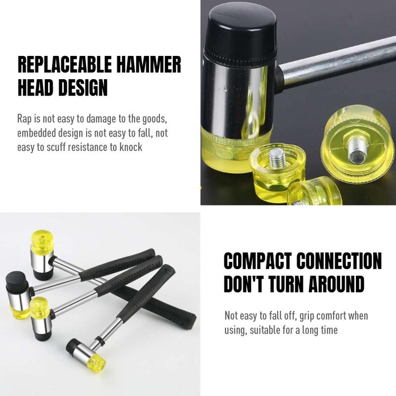 Product Introduction of 25/30mm Leather DIY Tool Double Face Soft Touch Hammer Black Plastic Coated Grip Double Head Rubber Hammer Handheld Tool 42