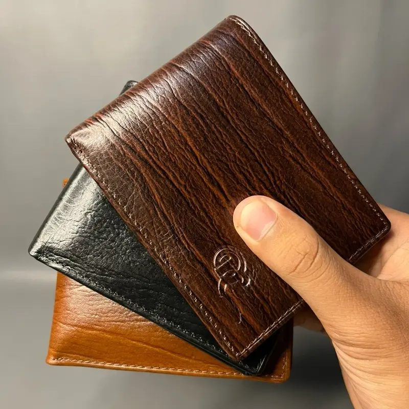 [ABG 012 DBR] Dompet mini untuk pria, terbuat dari kulit sapi asli motif serat kayu Kartu Uang