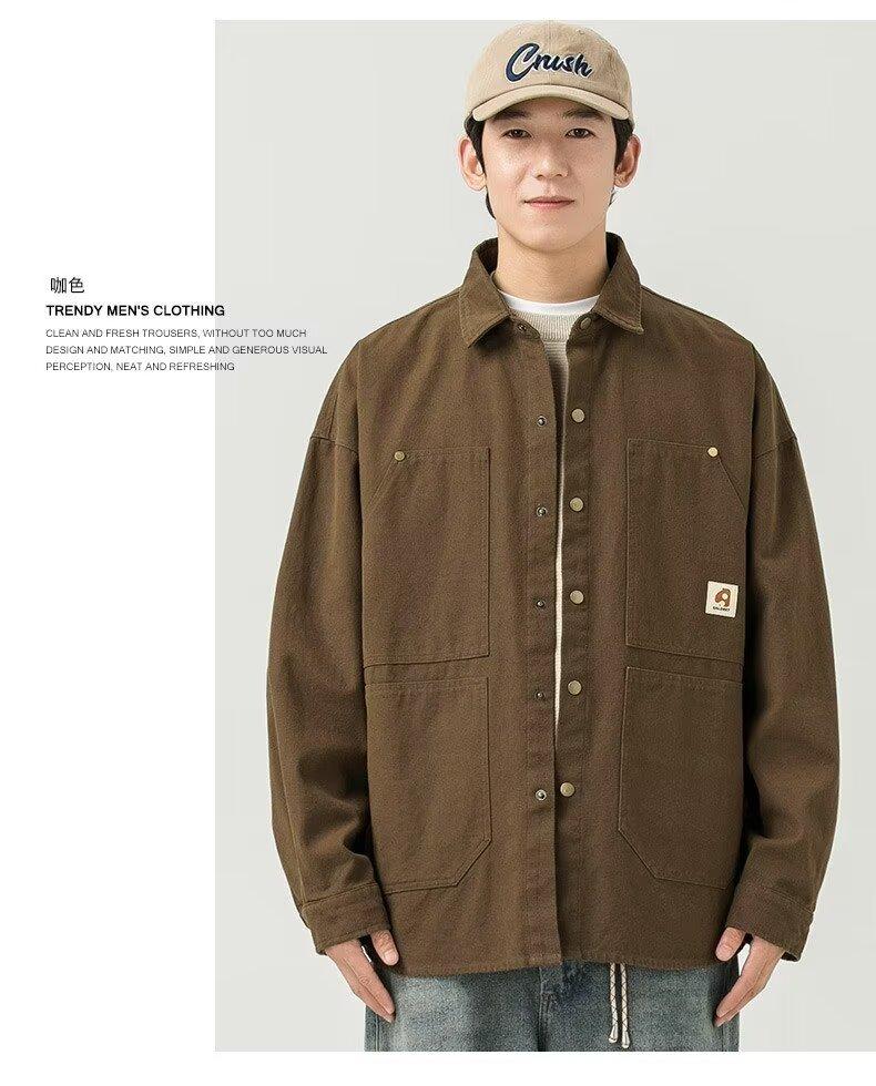 Product Introduction of Men's washed vintage long sleeve work shirt Artistic style cotton large size shirt jacket 17