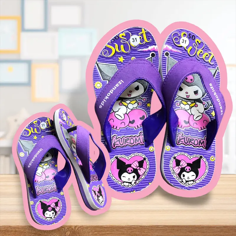 Sendal Anak Cewek KUROMI Karakter Lucu dan Empuk Sendal Jepit Perempuan Sandal Fashion Anti slip 1
