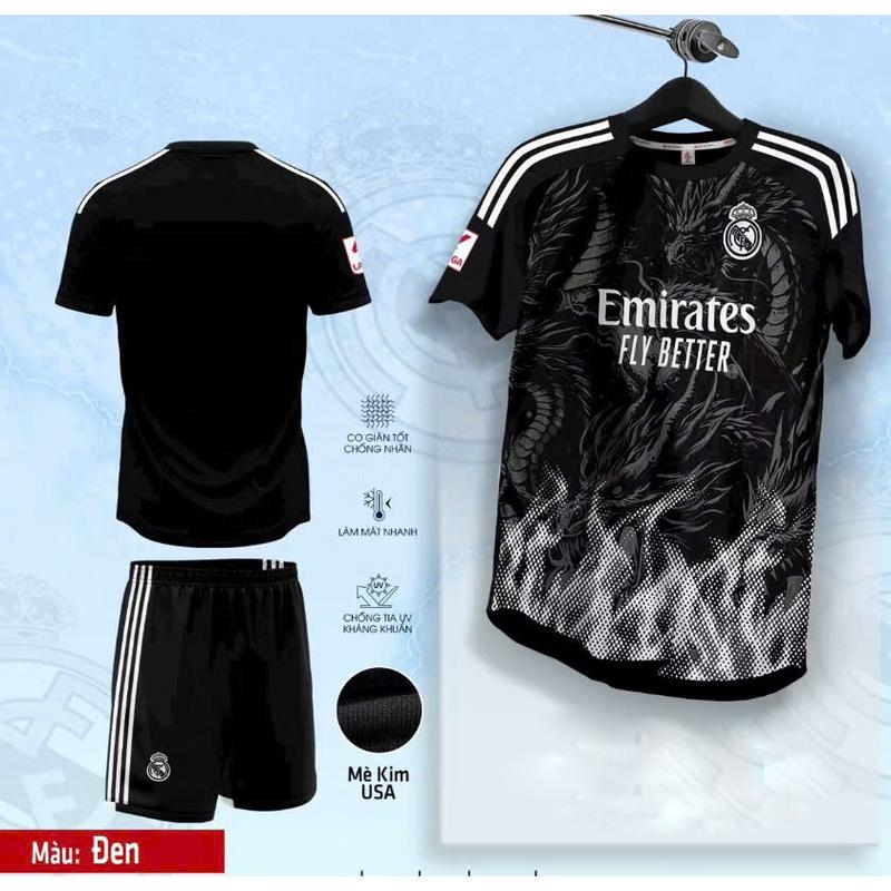 [REL-ĐLR] in tên số áo theo yêu cầu - Bộ quần áo bóng đá, áo dá banh REAL lửa rồng, chất vải thun mè, dày dặn, thông thoáng