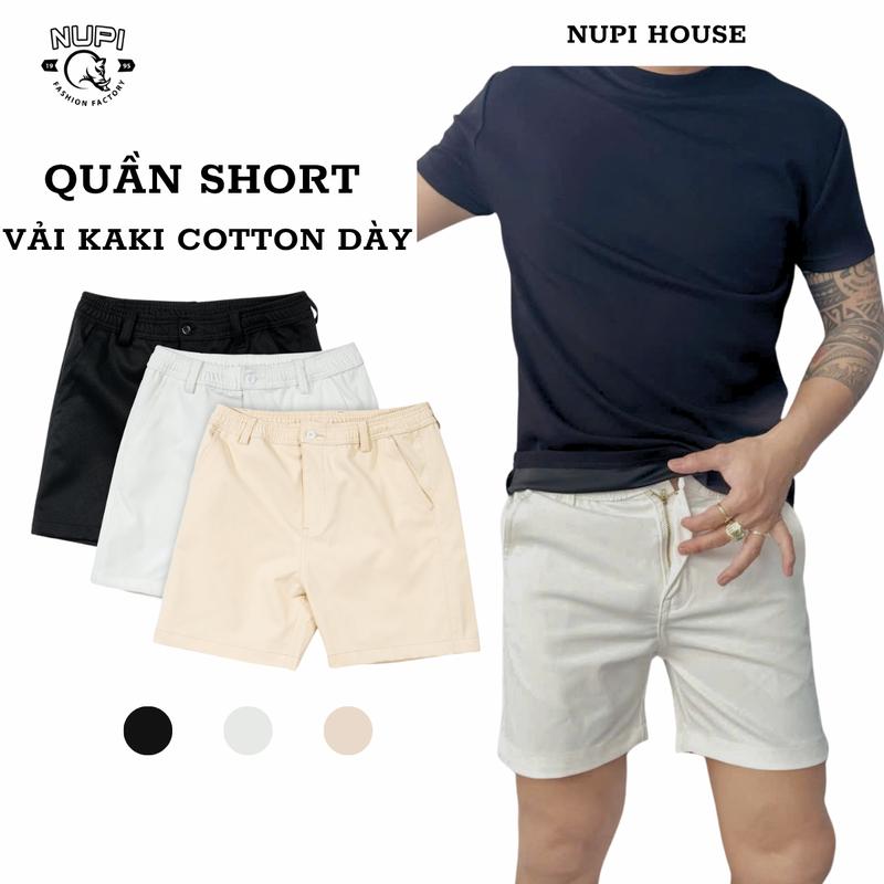  NUPI Quần Short Nam Vải Kaki Cotton Cao Cấp QS06 Form Trên Gối Thiết Kế Cài Cúc Có Dây Kéo Màu Nhung & Kem Gu Menswear Thanh Lịch 