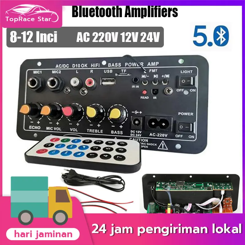 Amplifier Bass Penuh Subwoofer Amplifier Mini Bluetooth 8-12 Inci Amplifier untuk Speaker AC 220V 12V 24V Amplifier Bluetooth Digital Amplifier Suara Stereo Amplifier Subwoofer Ganda Papan Dukungan USB