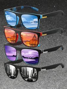 Paquete de 4 gafas de sol cuadradas retro con bloques de colores, diseño neutro y opciones de color. Lentes UV400 protegen, el diseño de bloques realza moda, montura de policarbonato duradera para uso diario.