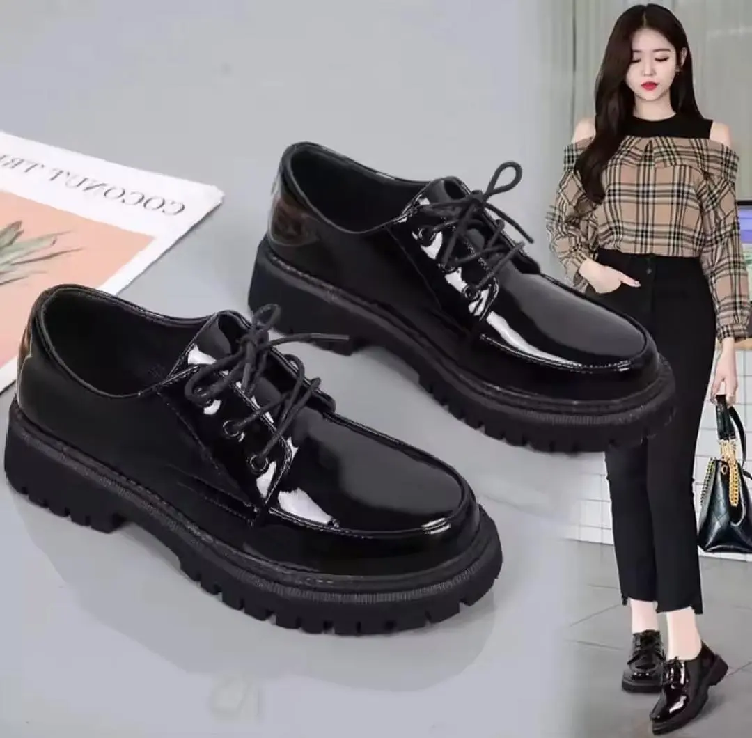 Sepatu Loafers Cewe Anti Slip Bertali Queenz Promo -SEPATU plat shoes docmart kekinian Wanita Kerja Kasual Cewek