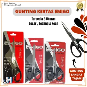Gunting Kertas Emigo Hitam / Gunting Stainlees Tajam & Premium Ukuran BESAR SEDANG & KECIL - Jakmart