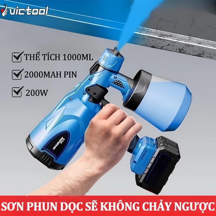 Victool Máy Phun Sơn Cầm Tay 200W - máy phun sơn pin - máy phun sơn cầm tay dùng pin,máy phun sơn nước,máy phun sơn mini - Bình 1000ML - Bảo Hành 1 Năm