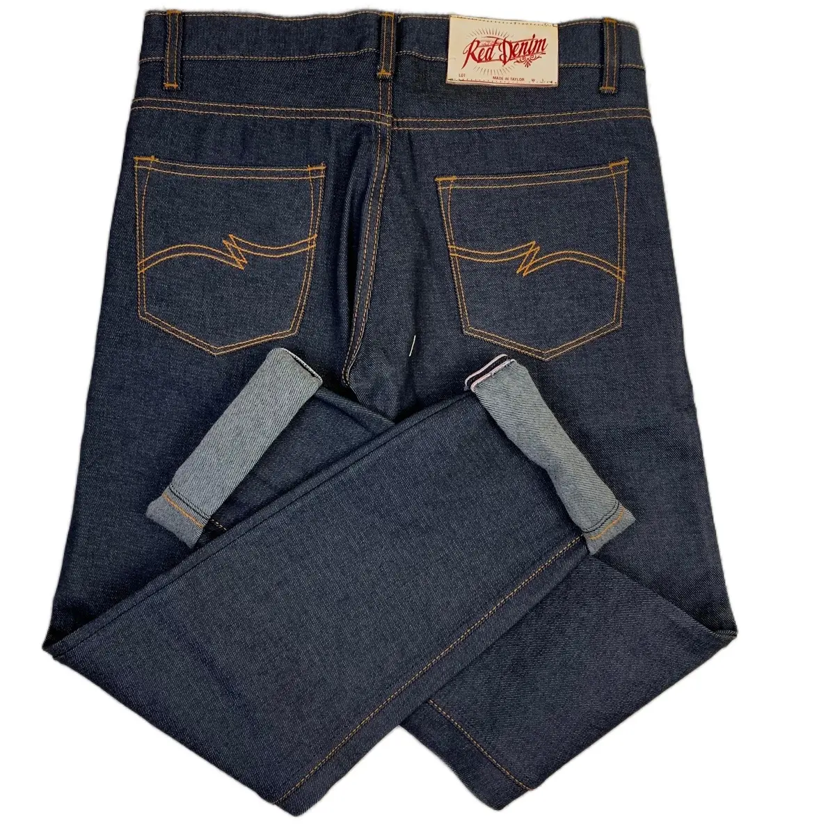 Celana denim pria selvedge accent original red denim 15 Oz original reguler fit Black