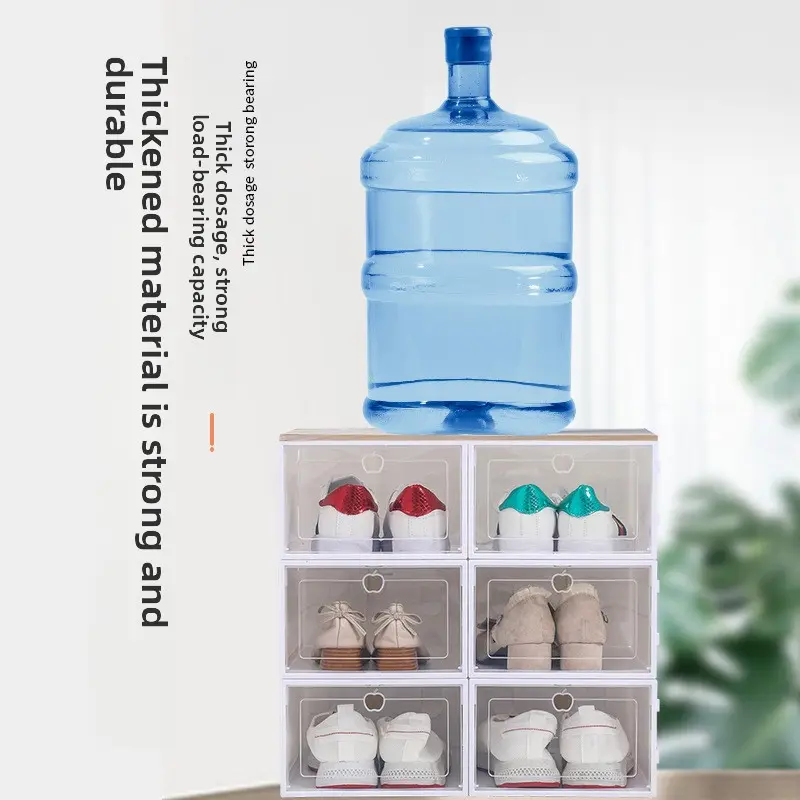 Shoes pair Thick shoe box storage box, transparent folding storage for boots, plastic shoe rack, shoe cabinet, drawer style space saving artifact