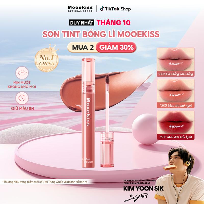 [MUA 2 GIẢM 30%] Son tint bóng Mooekiss tạo hiệu ứng đôi môi căng bóng tự nhiên, giữ ẩm không khô môi, bền màu lâu trôi 2g