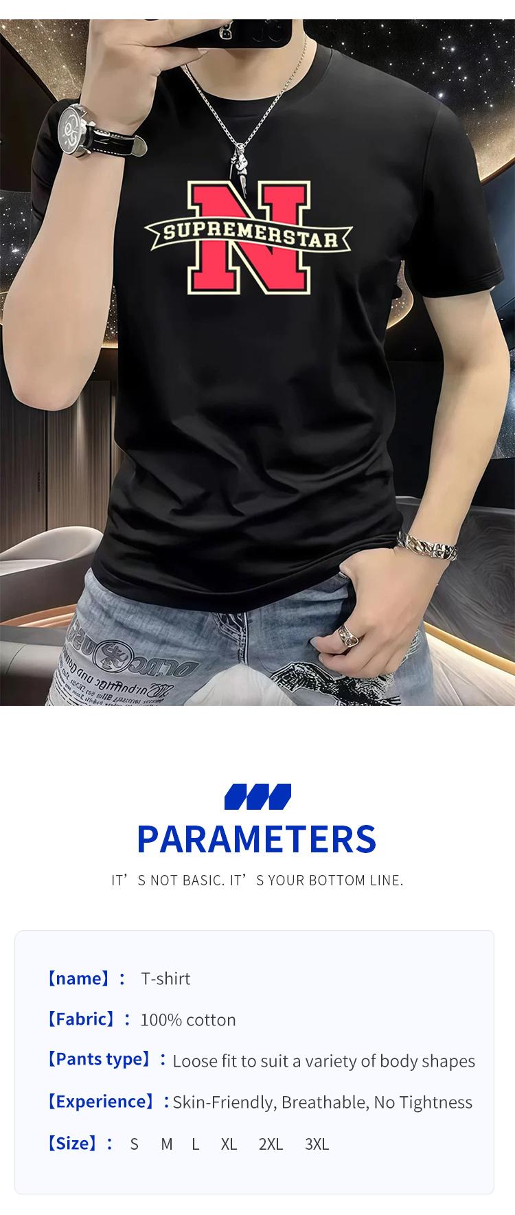 Product Introduction of New summer fashion all-match personality printing casual loose round neck 100% cotton T-shirt 2