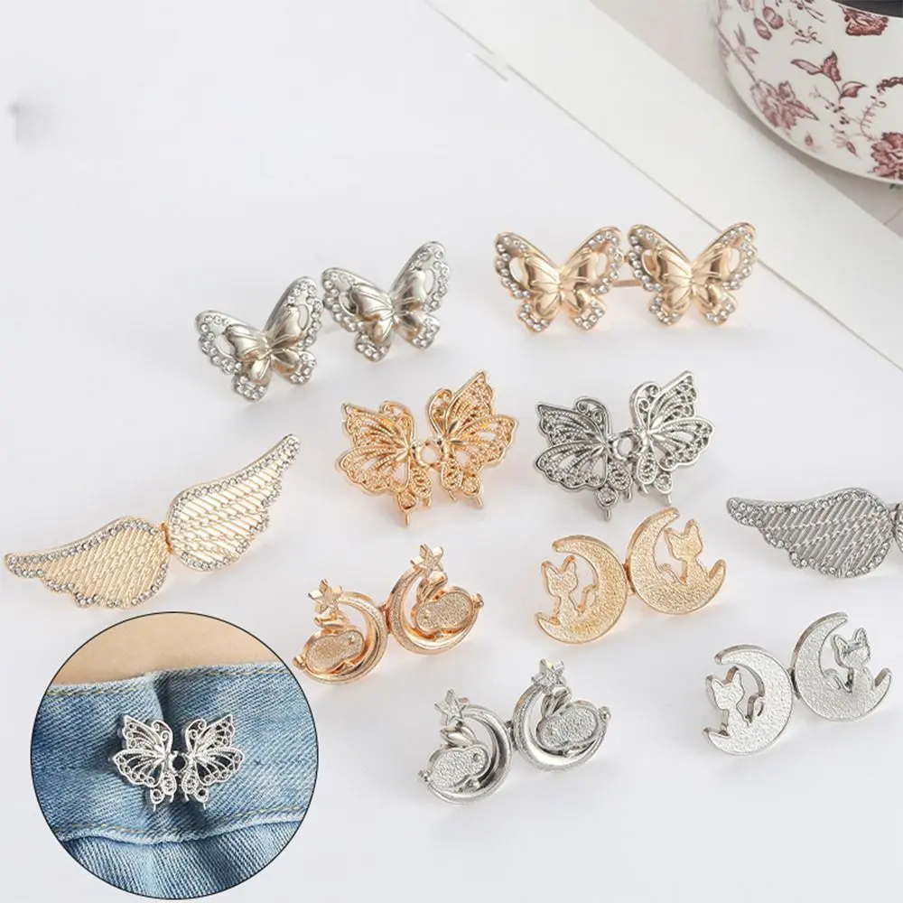 Fashion Nail-free Butterfly Button Adjuster Invisible Cat Waist Buckle Wing Pants Tightener Party