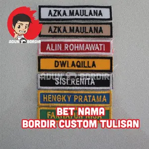 Papan Nama Bordir Custom Tulisan untuk Seragam Baju Sekolah dan Pesantren - Kain Matador atau Kain Sakura - Panjang, Kerja