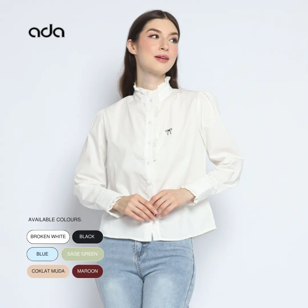 ADA - Aurora Shirt Long Sleves #2F26 Atasan Basic Casual Wanita Kerah Formal Ruffle Panjang Kerja Katun Baju