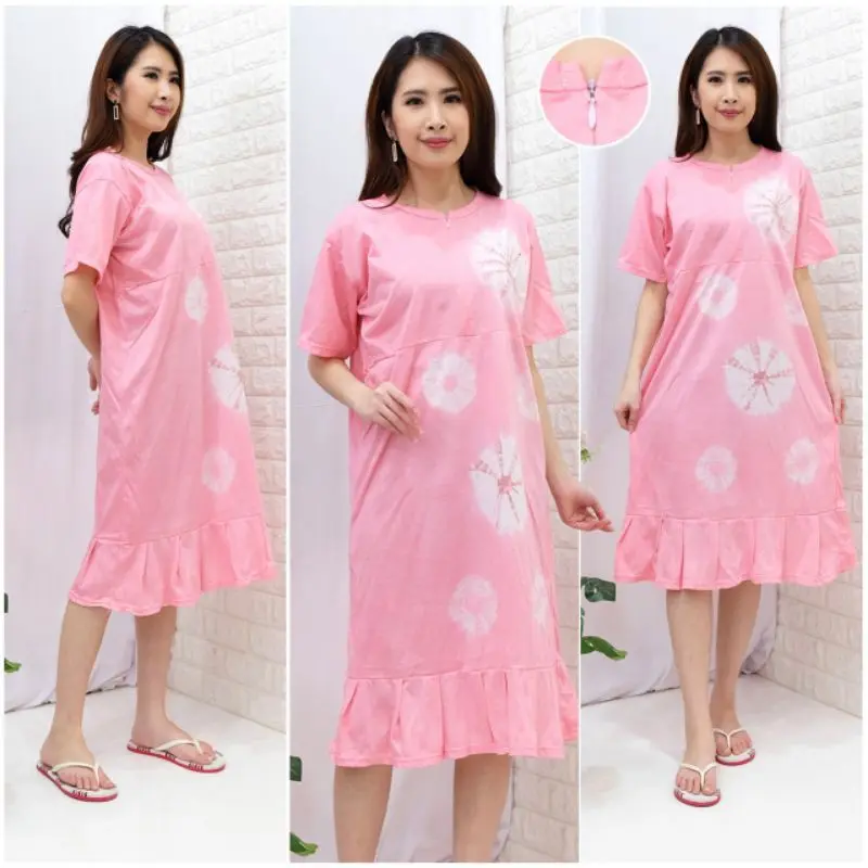 Daster Ruffle Busui Bahan Kaos Adem Warna Pastel 1