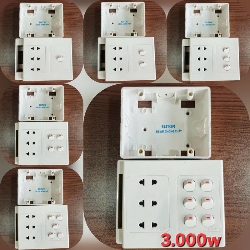  MPE Mặt Đôi Kèm Công Tắc Ổ Cắm Để Nổi Dạng Bảng Điện 145mm x 120mm x 45mm Ổ Cắm 3 + 1 2 3 4 5 6 Công Tắc 1 Chiều Kèm Đế Nổi Dây Điện Lớn Chất Liệu Nhựa PC Chống Cháy 