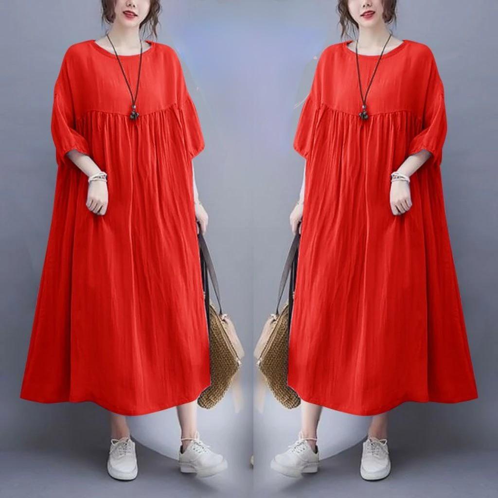 Davina Dress Jumbo Rayon remium lengan karet 7/4 dress midi oversize korean style Casual Wanita Nyaman Basic Katun Gaun Panjang Formal