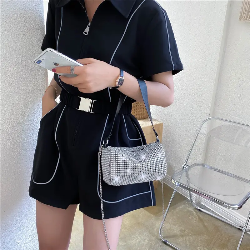 Popular Makeup Bag Handheld Women's Bag Autumn/Winter New Style Bag Women's Fashion Chain Diamond Single Shoulder Crossbody Bag Women