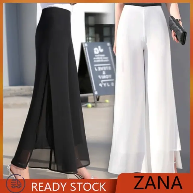 Quần Voan Mỏng Cạp Cao, Thời Trang ZANA, Quần Ống Rộng, Phong Cách Thanh Lịch, Dáng Rộng Vừa Vặn, Quần Dài Cạp Cao, Quần Ống Rộng, Có Xẻ Bên, Quần Palazzo Thường Ngày Quần Ống Rộng, Có Các Cỡ M, L, XL, 2XL, 3XL, 4XL. Pants Nữ