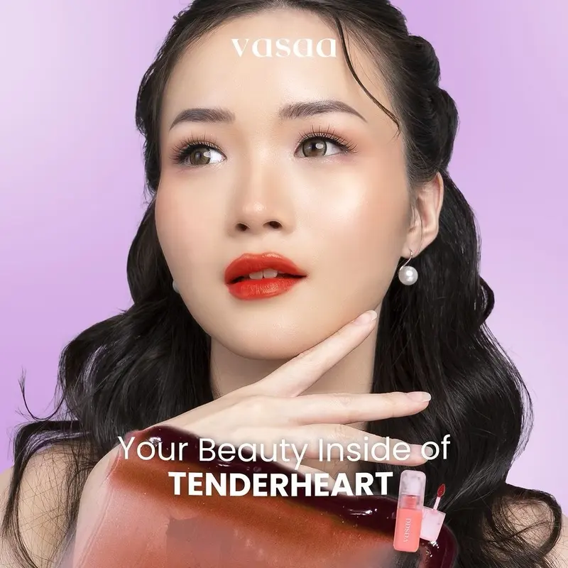 [Clearance Sale ED 2026] Vasaa Liptint Glossy Stain 3g Lip Stain Soft Stay Glassy Finish Lip Tint Ringan Tahan Lama Untuk Bibir Kering Girl Peach 2