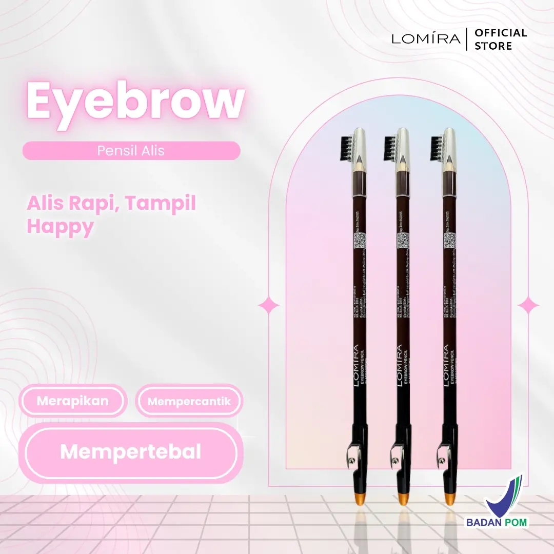 Lomira Eyebrow Pensil Alis Serutan Dan Sikat Pencil Make Up Black and Brown BPOM Coklat Dark Hitam