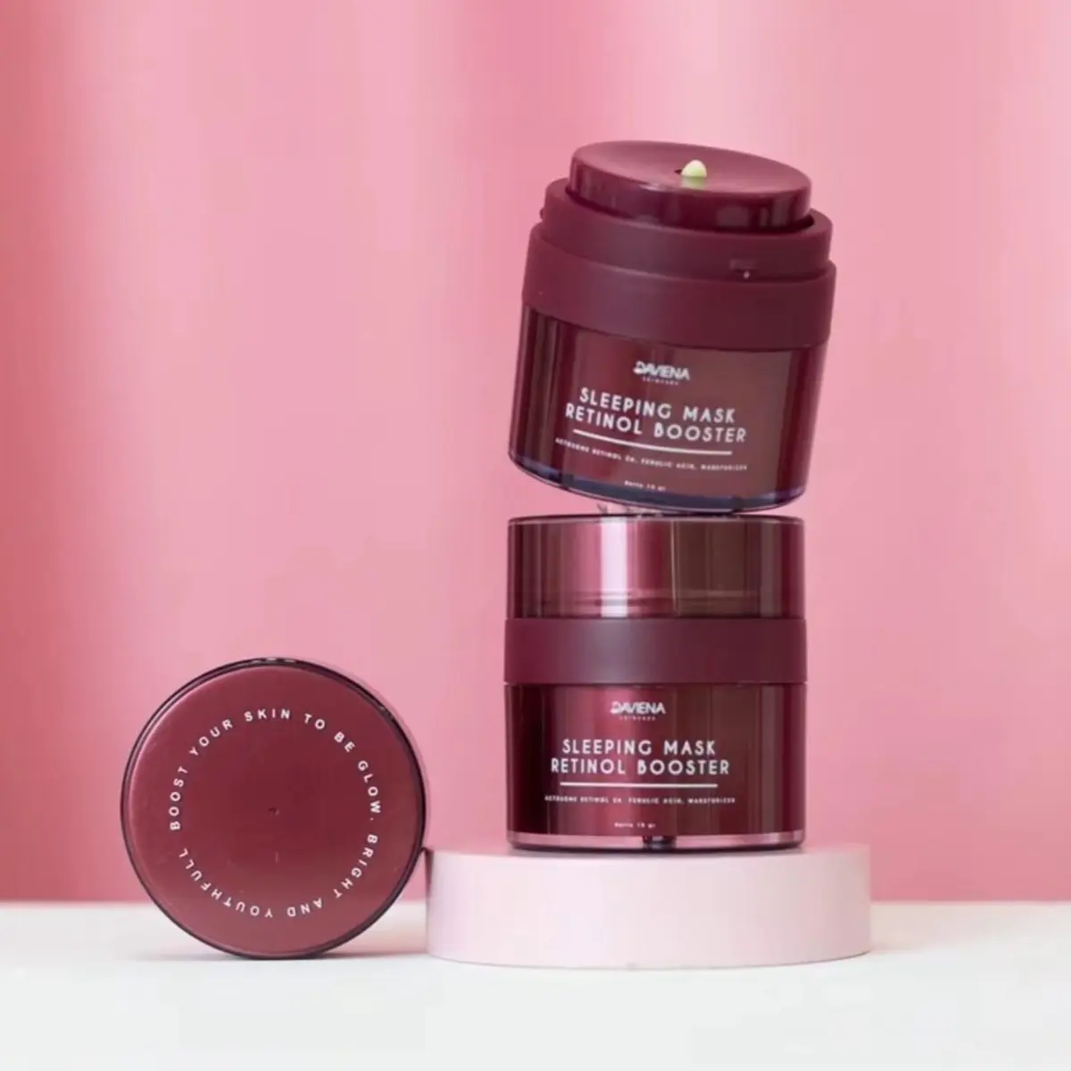 (DAPAT 2) DAVIENA RETINOL BOOSTER SLEEPING MASK Mencerahkan Mengencangkan Kulit Wajah Facial Niacinamide Masker Melembutkan