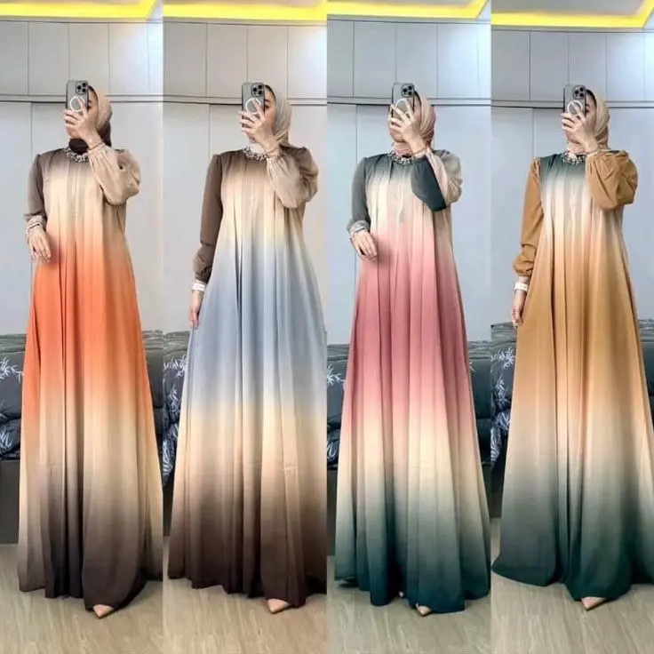 Gamis Salwa Mix Hijab Ceruty Warna Motif Elegan Wanita Kekinan Ootd Hijab Style Muslim - Kaos, Karet, Kerah Syanghai - Dress Kondangan