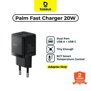 BASEUS Kepala Charger Mini Palm Fast Charging C+U 20W EU Quick Charge Dual Port Type C & USB A