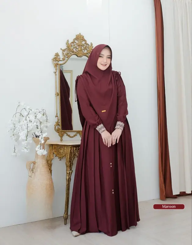 GAMIS CRINGKLE AIRFLOW PREMIUM SET HIJAB ANTEM FASHION MUSLIM ELEGAN TERBARU MOTIF RENDA SULTAN BAJU MENYUSUI BUSUI FRENDLY GAMIS ELEGAN BAJU TERLARIS Kancing Rempel Casual 3