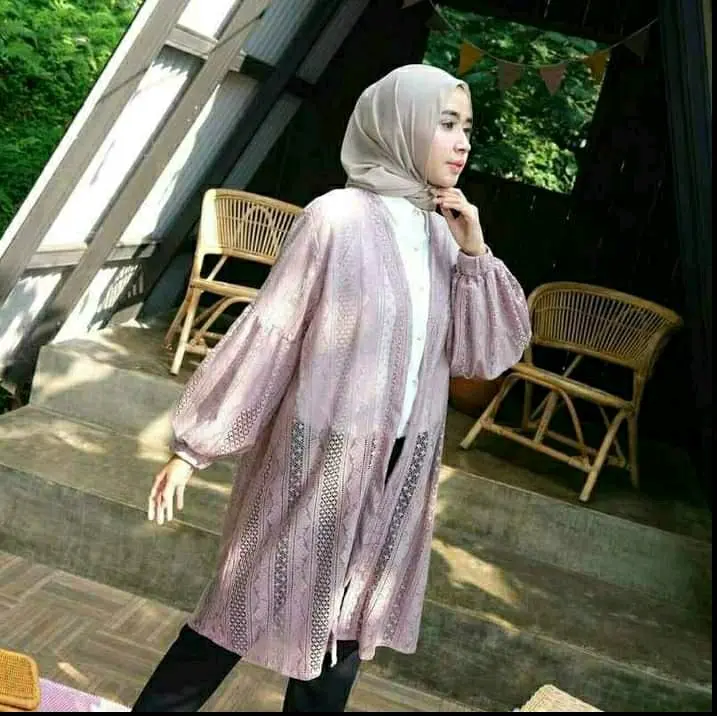 CARDIGAN BRUKAT BONUS SABUK Kardigan Panjang Wanita Muslim Outer Balon kondangan brokat Korean 4