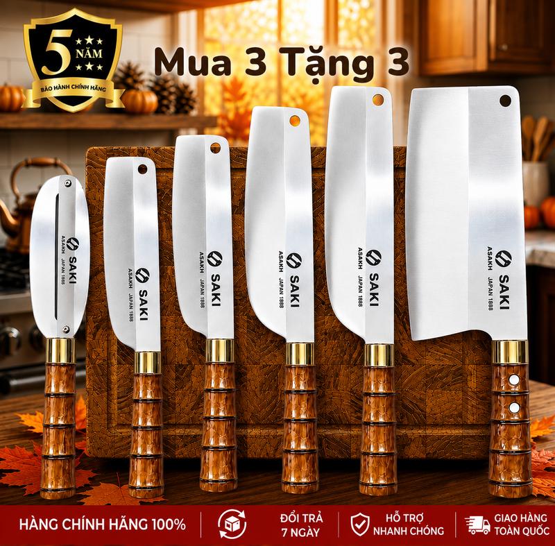 SK004  MUA 3 TẶNG 3 , BỘ 6 món  THÉP TRẮNG không gỉ rèn thủ công