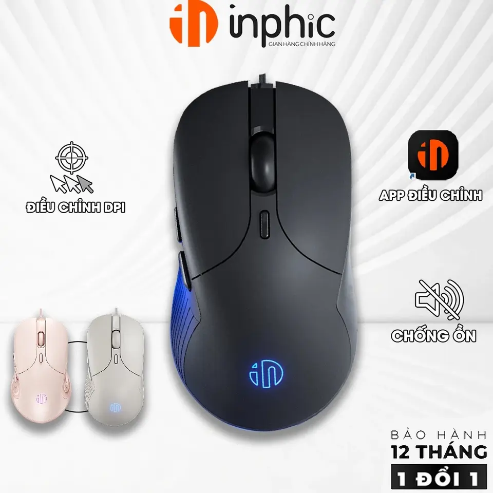 Chuột máy tính có dây INPHIC B2 gaming 6 nút bấm hỗ trợ app macro game drag click silent chống ồn