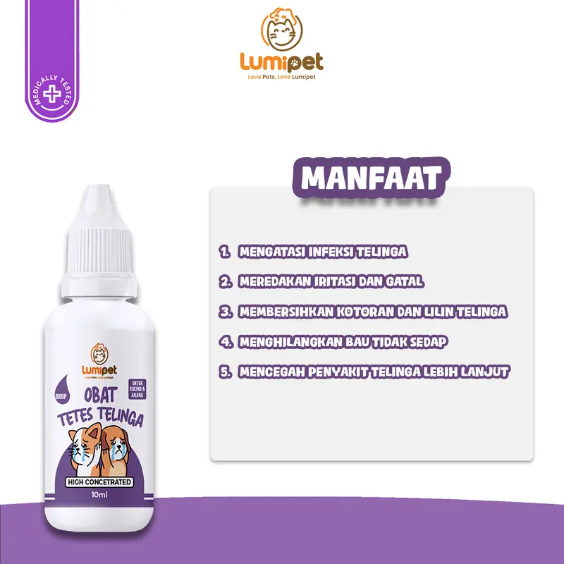 LUMIPET Tetes Telinga Pembersih & Penghilang Infeksi Radang Gatal dan Bau Tidak Sedap Kuping Kucing dan Anjing 2